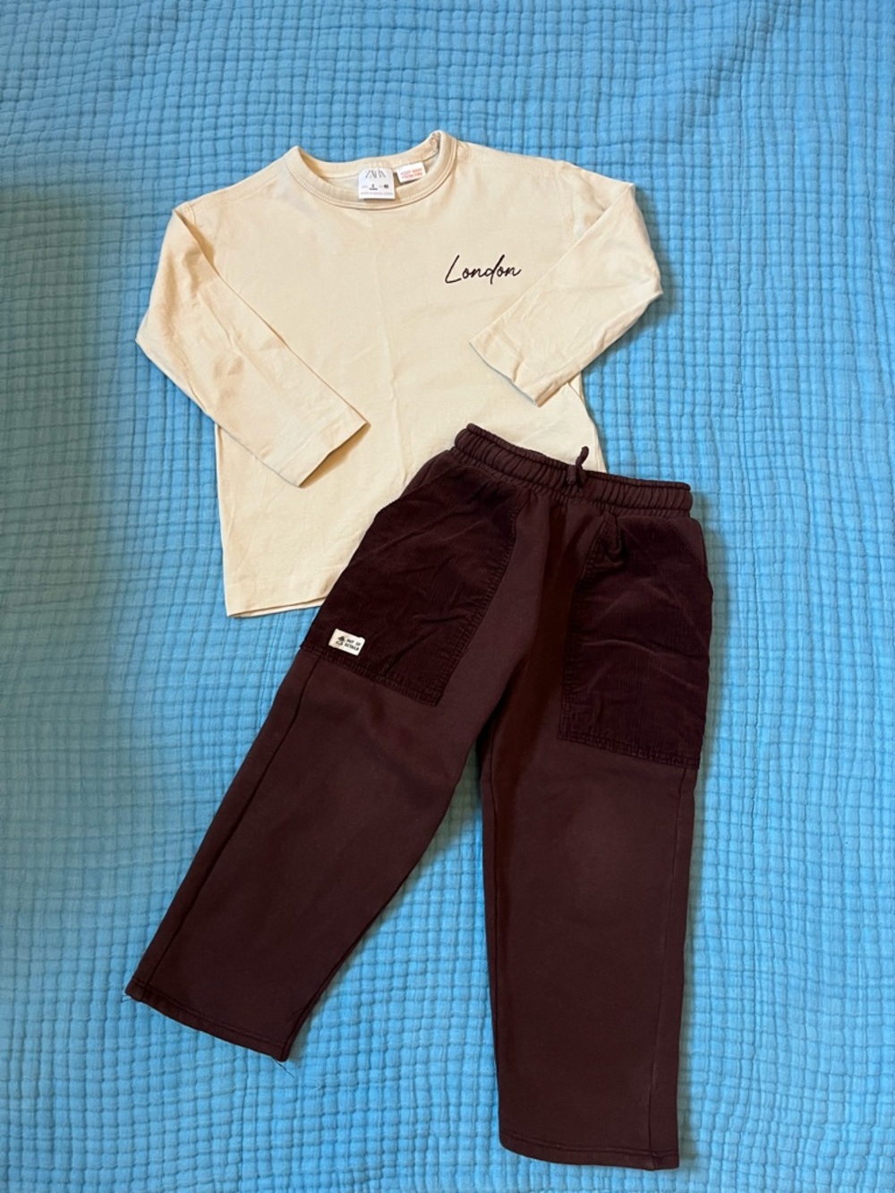 Boys Zara London stitch cream long sleeve & wine joggers